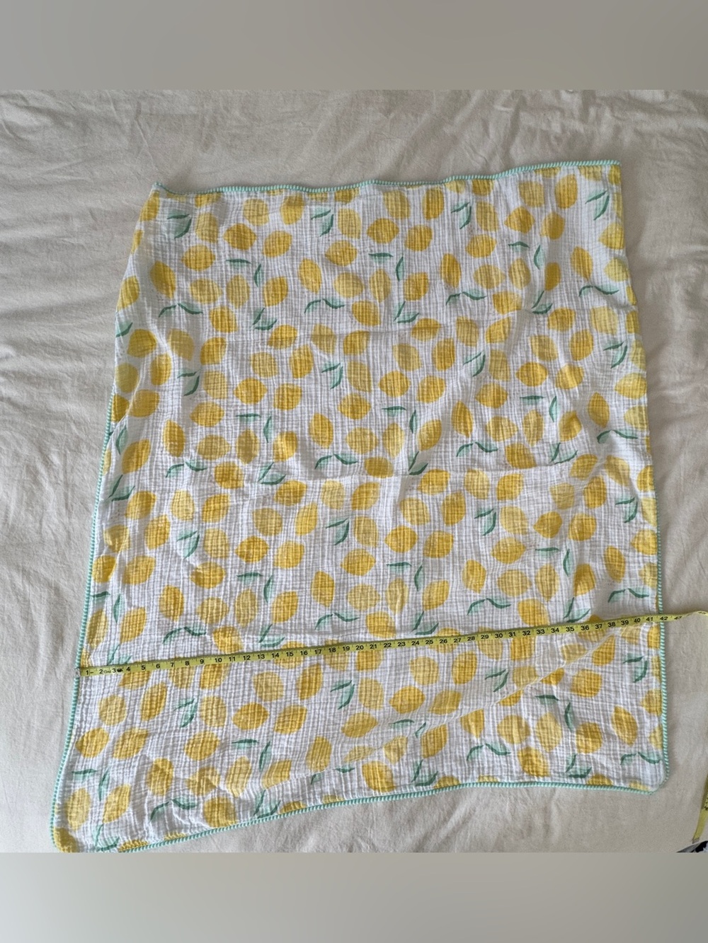 Cloud Island Lemon Print Swaddle Blanket with Mint Trim